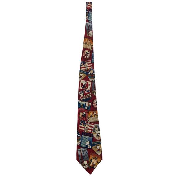 Peanuts Life Should Be A 52 Week Vacation Snoopy Novelty Necktie Vintage Silk - Picture 3 of 8
